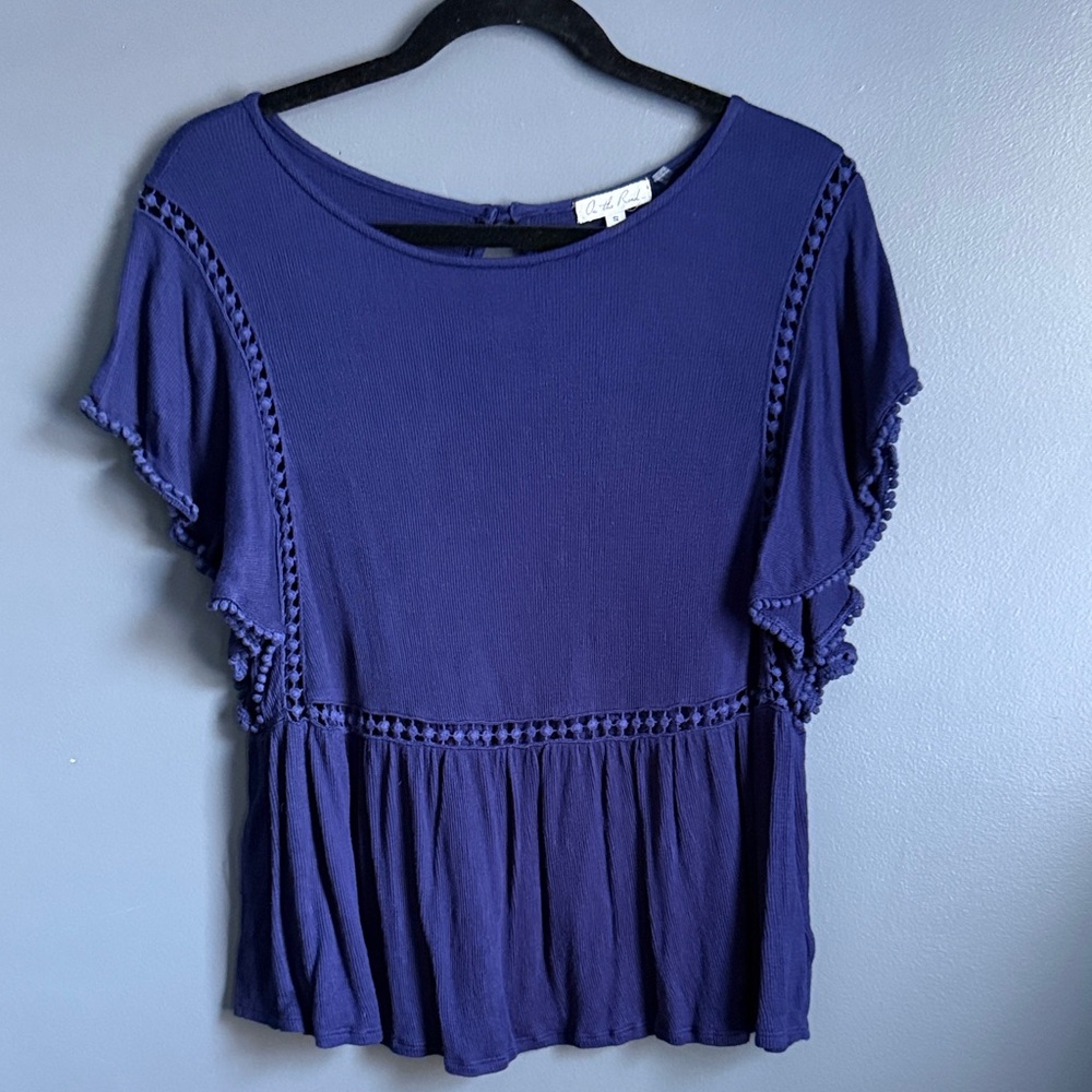 Chic Indigo Blouse with Ruffle Sleeves